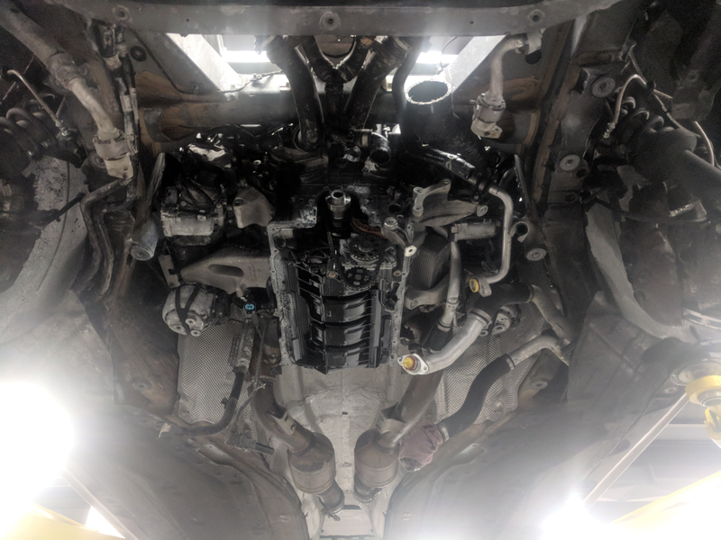Bottom front of M178 engine without oil pan